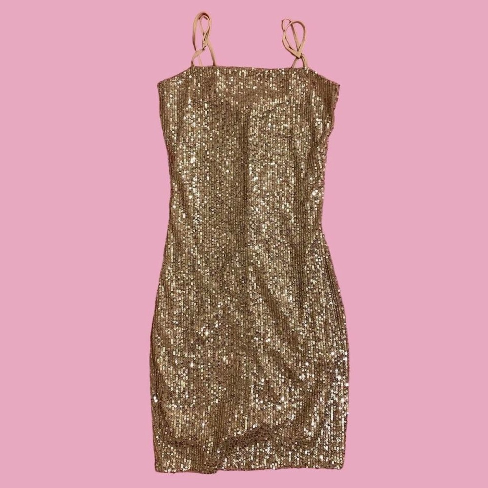 Sparkly gold sequin mini dress